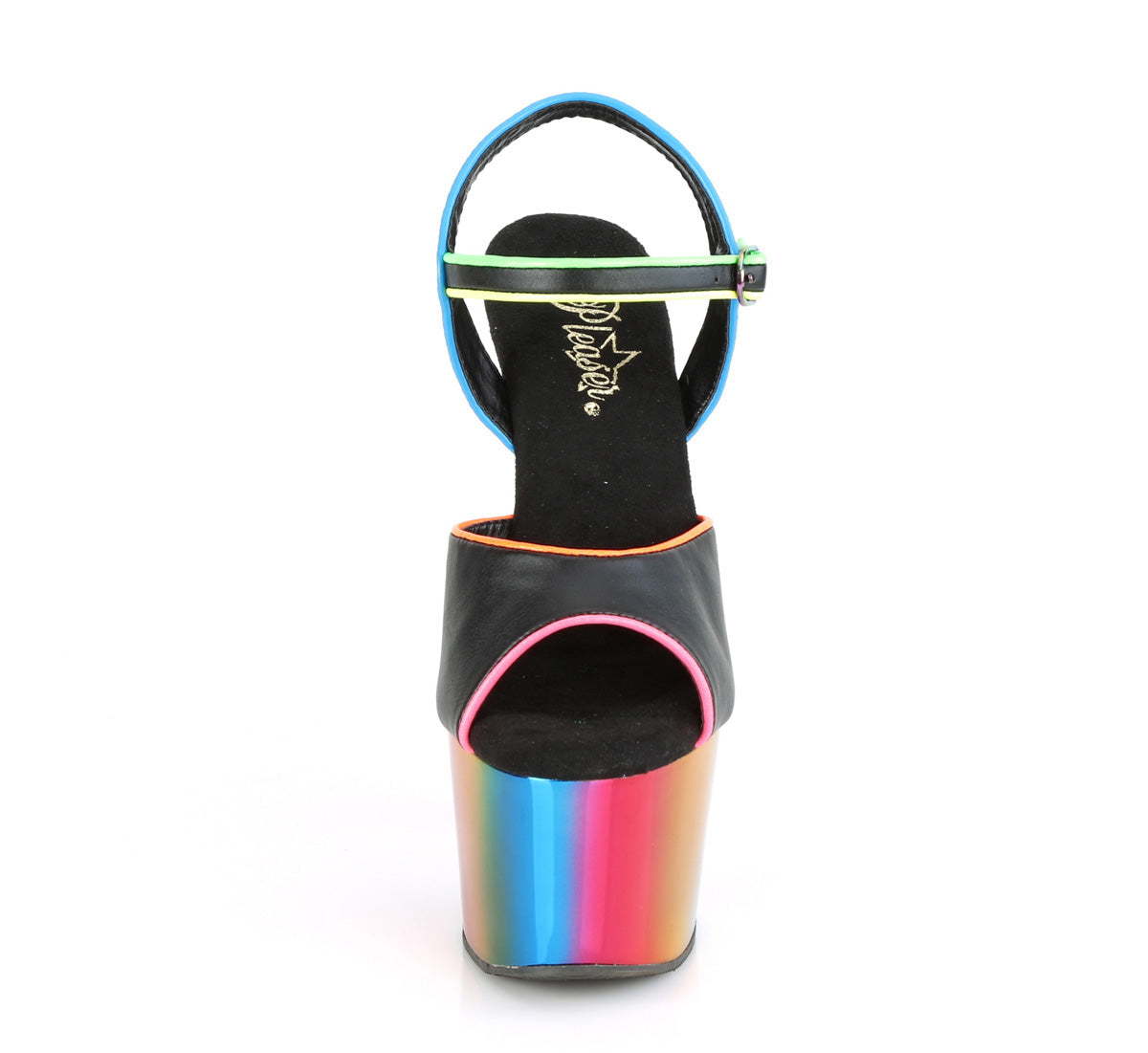 *7" Heel, 2 3/4" Chrome Plated PF Ankle Strap Sandal (Pleaser ADO709RC-2/BPU/RBWCH)