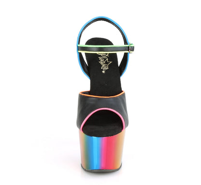 *7" Heel, 2 3/4" Chrome Plated PF Ankle Strap Sandal (Pleaser ADO709RC-2/BPU/RBWCH)