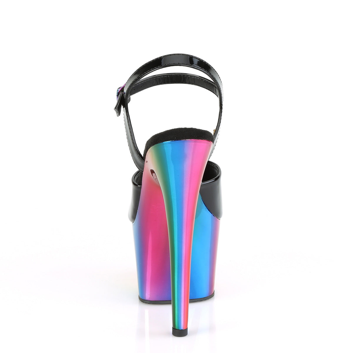 *7" Heel, 2 3/4" Chrome Plated PF Ankle Strap Sandal (Pleaser ADO709RC/B/RBOWCH)
