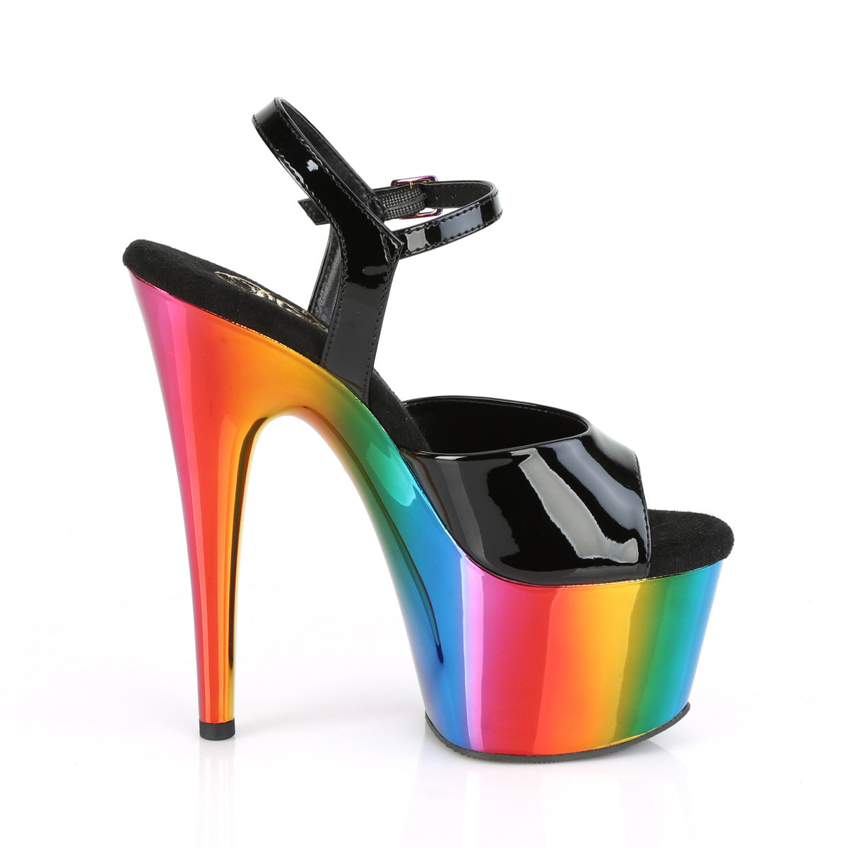 *7" Heel, 2 3/4" Chrome Plated PF Ankle Strap Sandal (Pleaser ADO709RC/B/RBOWCH)