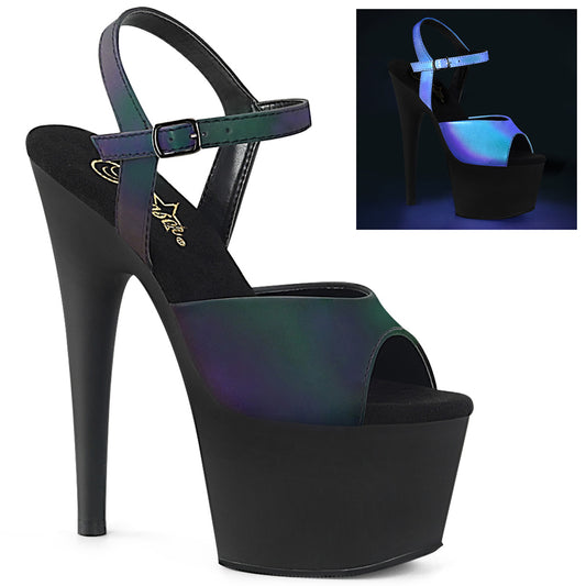 *7" Heel, 2 3/4" PF Ankle Strap Sandal (Pleaser ADO709REFL/GNMCRFG/B)
