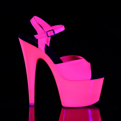 7" Heel, 2 3/4" PF UV Reactive Ankle Strap Sandal (Pleaser ADO709UV/NHP/M)