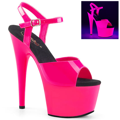 7" Heel, 2 3/4" PF UV Reactive Ankle Strap Sandal (Pleaser ADO709UV/NHP/M)