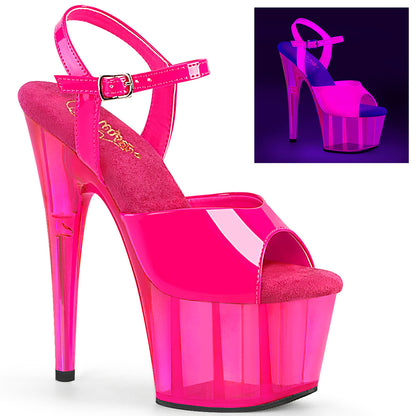 7" Heel, 2 3/4" UV Reactive Tinted PF Ankle Strap Sandal (Pleaser ADO709UVT/NHP/M)