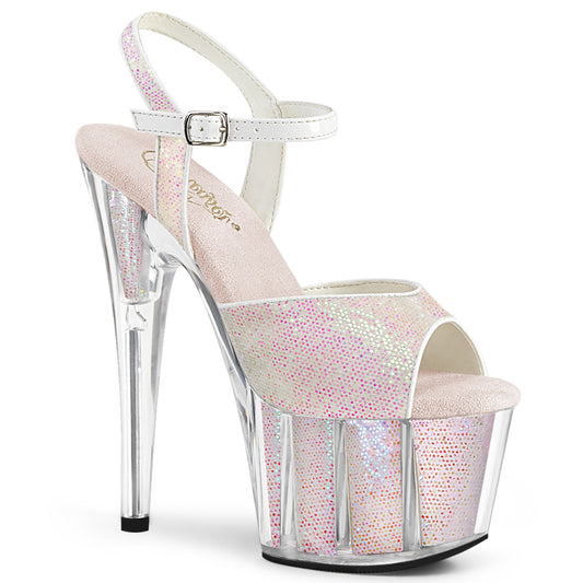 *7" Heel, 2 3/4" PF Ankle Strap Sandal w/Glitter Inserts (Pleaser ADO710G/OPG/M)