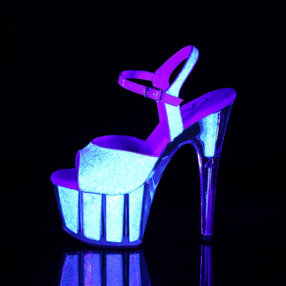 7" Heel, 2 3/4" PF Ankle Strap Sandal w/Glitter Inserts (Pleaser ADO710UVG/NOPG/M)