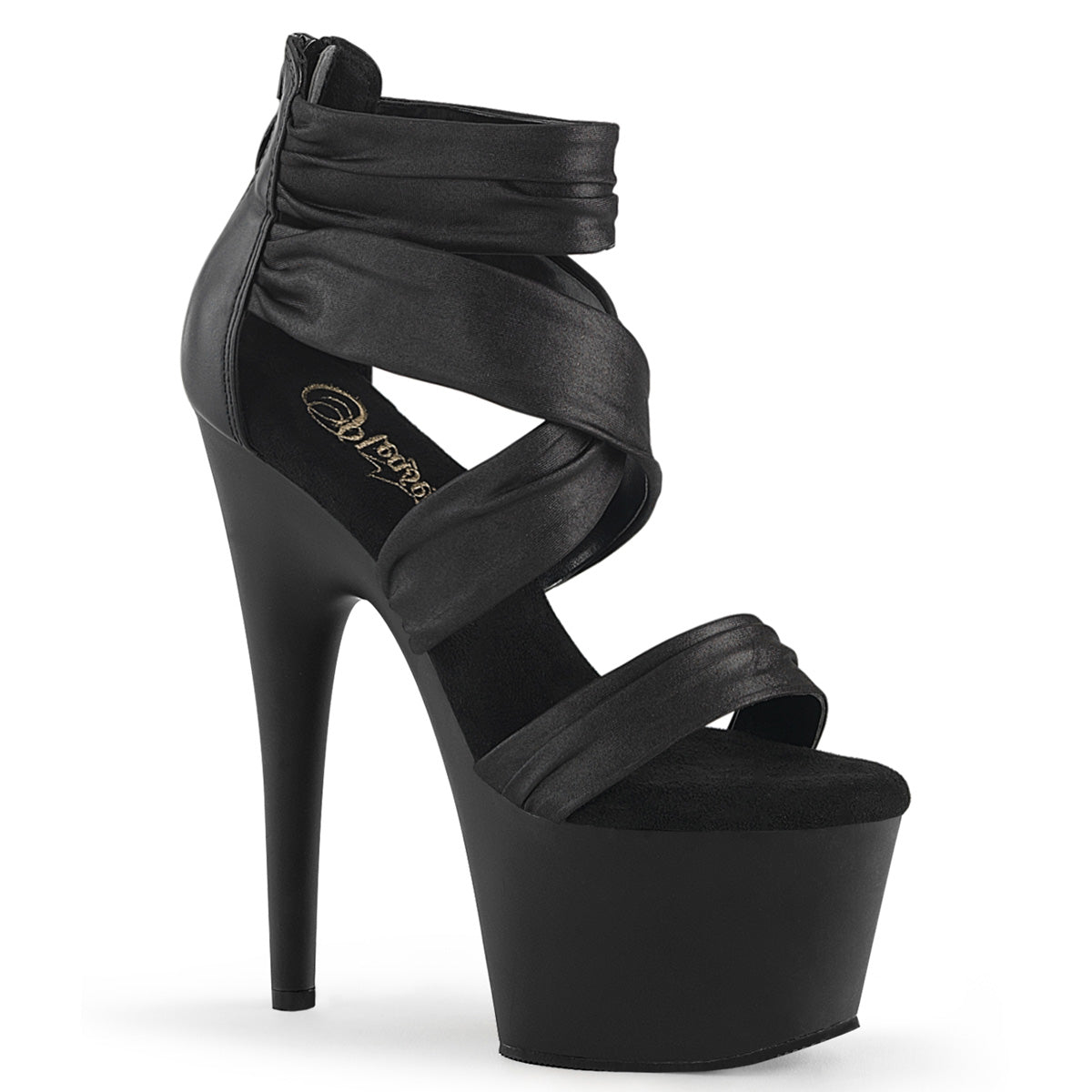 7" Heel, 2 3/4" PF Ruched Ankle Strap Sandal, Back Zip (Pleaser ADO720/BPU-FA/M)