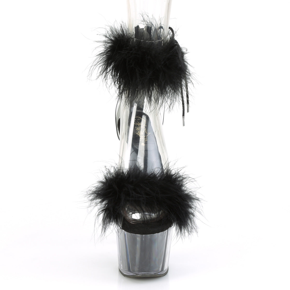 7" Heel, 2 3/4" PF Marabou Fur Ankle Cuff Sandal, Back Zip (Pleaser ADO724F/C-B/BFUR)
