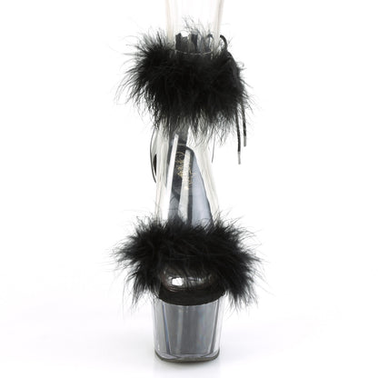 7" Heel, 2 3/4" PF Marabou Fur Ankle Cuff Sandal, Back Zip (Pleaser ADO724F/C-B/BFUR)