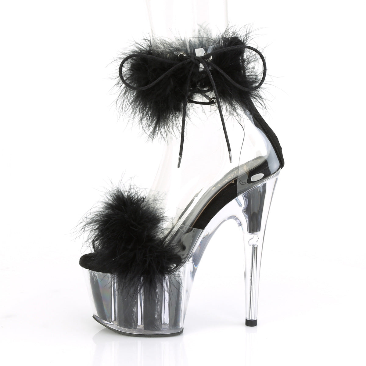 7" Heel, 2 3/4" PF Marabou Fur Ankle Cuff Sandal, Back Zip (Pleaser ADO724F/C-B/BFUR)