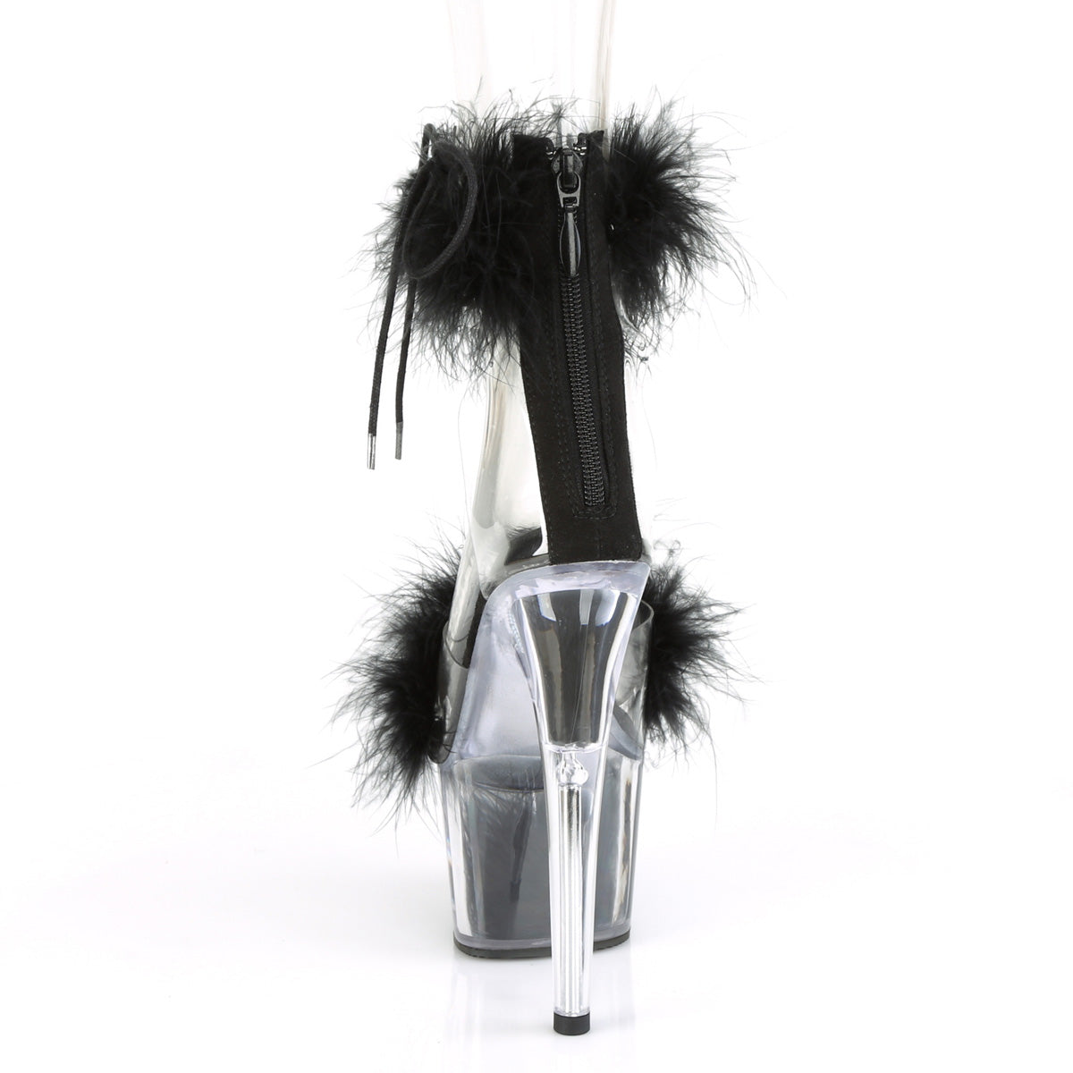 7" Heel, 2 3/4" PF Marabou Fur Ankle Cuff Sandal, Back Zip (Pleaser ADO724F/C-B/BFUR)