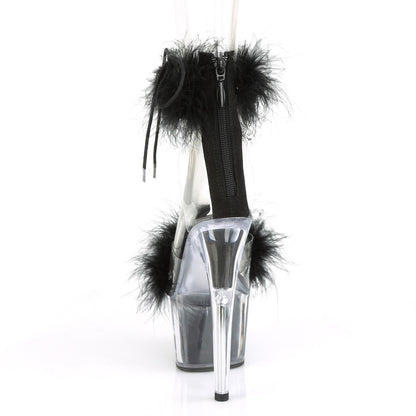 7" Heel, 2 3/4" PF Marabou Fur Ankle Cuff Sandal, Back Zip (Pleaser ADO724F/C-B/BFUR)