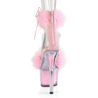 7" Heel, 2 3/4" PF Marabou Fur Ankle Cuff Sandal, Back Zip (Pleaser ADO724F/C-B/BFUR)