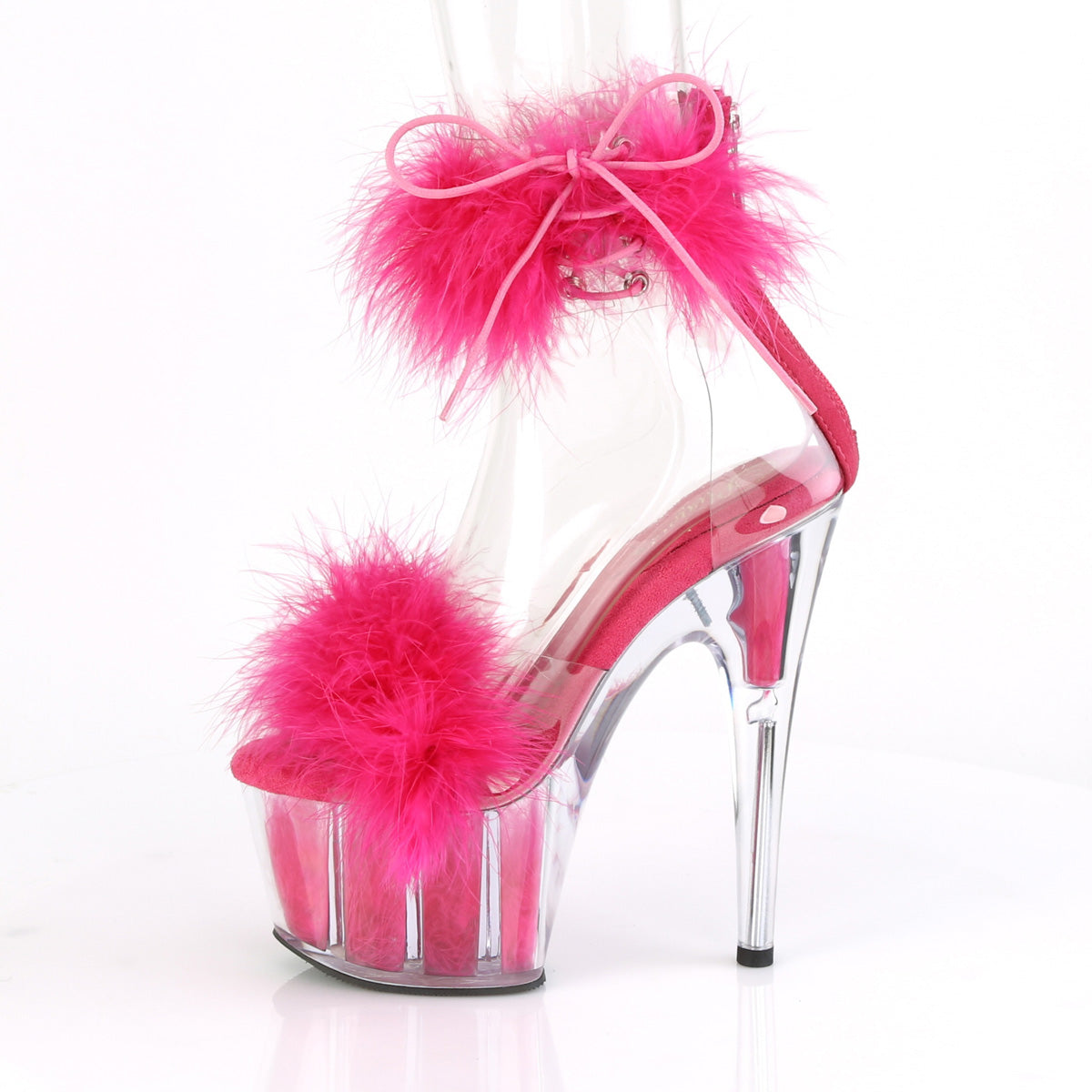 7" Heel, 2 3/4" PF Marabou Fur Ankle Cuff Sandal, Back Zip (Pleaser ADO724F/C-B/BFUR)