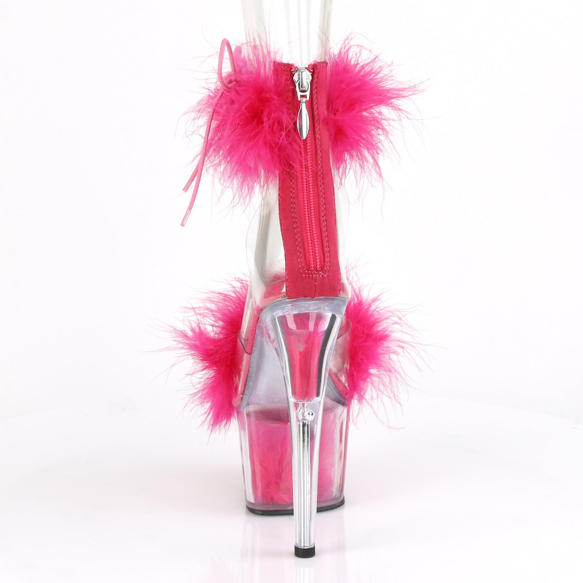 7" Heel, 2 3/4" PF Marabou Fur Ankle Cuff Sandal, Back Zip (Pleaser ADO724F/C-B/BFUR)