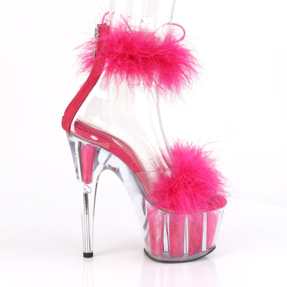 7" Heel, 2 3/4" PF Marabou Fur Ankle Cuff Sandal, Back Zip (Pleaser ADO724F/C-B/BFUR)