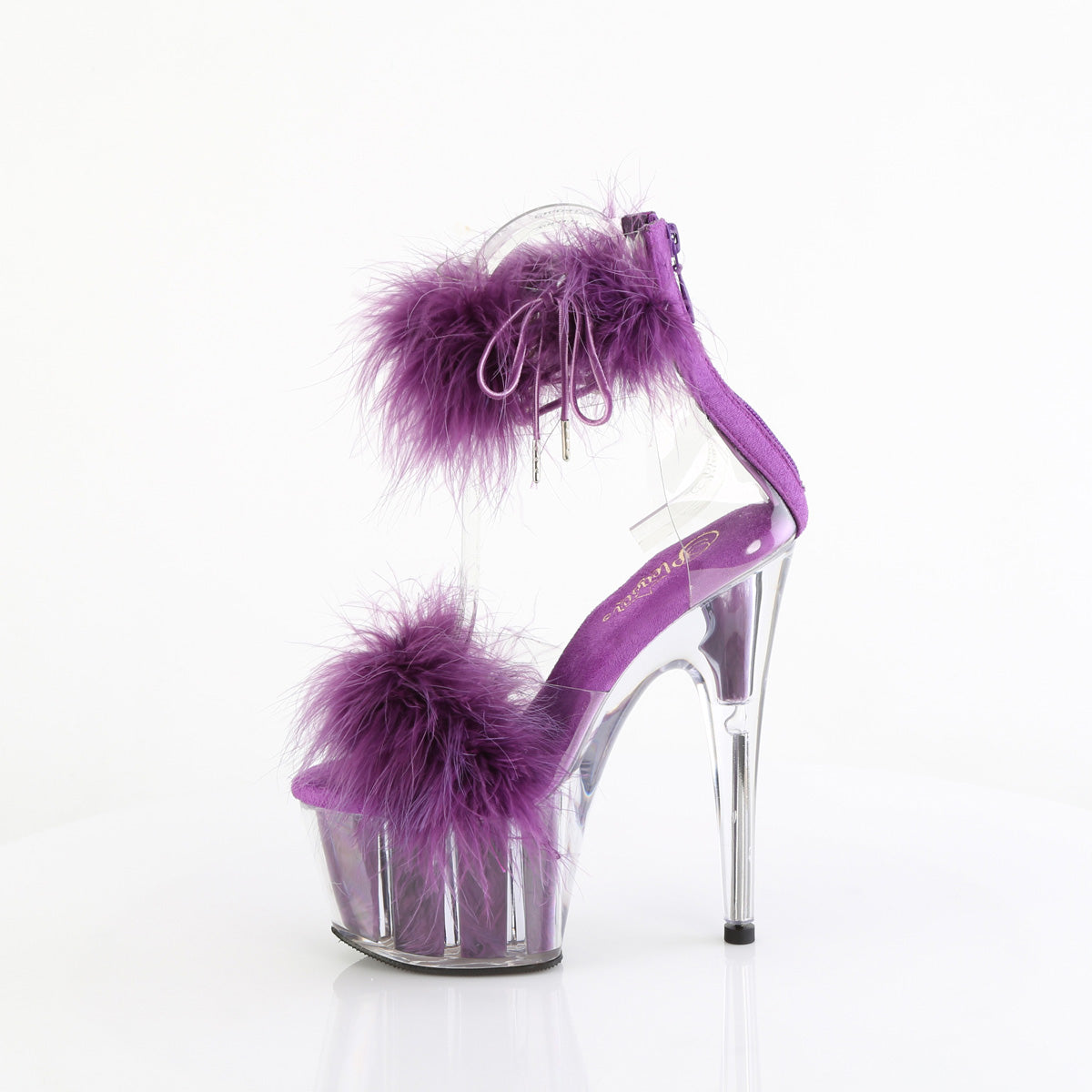 7" Heel, 2 3/4" PF Marabou Fur Ankle Cuff Sandal, Back Zip (Pleaser ADO724F/C-B/BFUR)