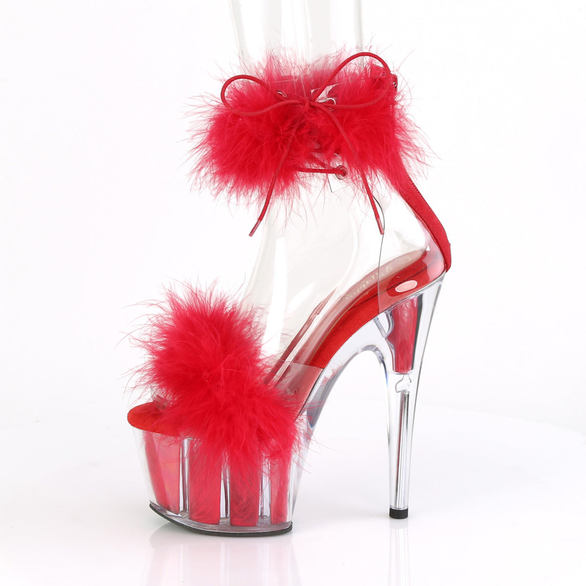 7" Heel, 2 3/4" PF Marabou Fur Ankle Cuff Sandal, Back Zip (Pleaser ADO724F/C-B/BFUR)