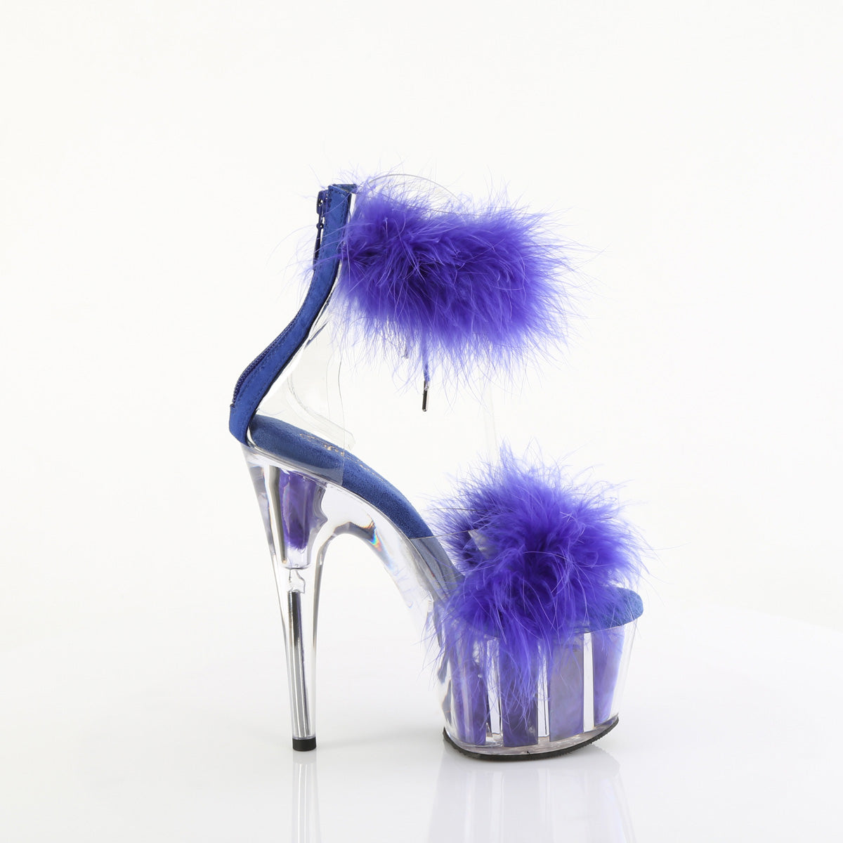 7" Heel, 2 3/4" PF Marabou Fur Ankle Cuff Sandal, Back Zip (Pleaser ADO724F/C-B/BFUR)