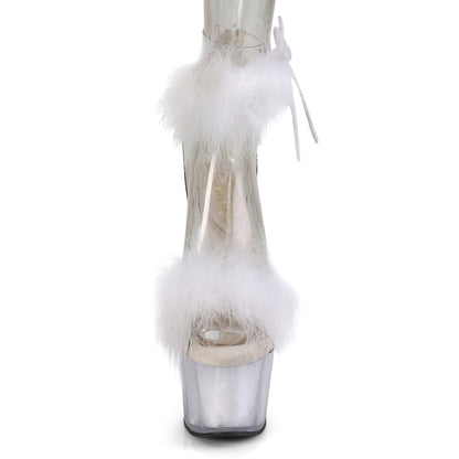 7" Heel, 2 3/4" PF Marabou Fur Ankle Cuff Sandal, Back Zip (Pleaser ADO724F/C-B/BFUR)