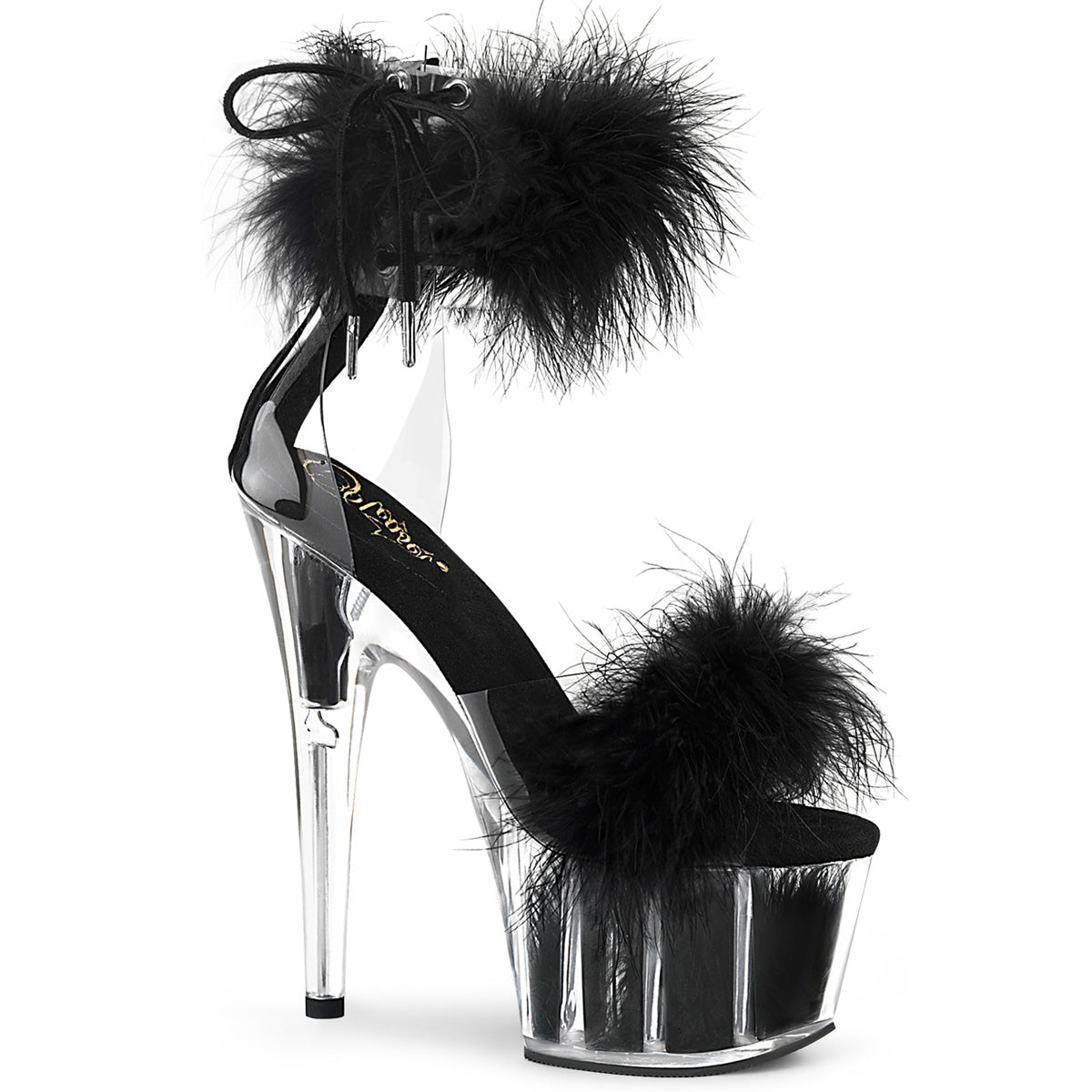7" Heel, 2 3/4" PF Marabou Fur Ankle Cuff Sandal, Back Zip (Pleaser ADO724F/C-B/BFUR)