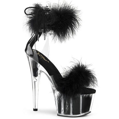 7" Heel, 2 3/4" PF Marabou Fur Ankle Cuff Sandal, Back Zip (Pleaser ADO724F/C-B/BFUR)