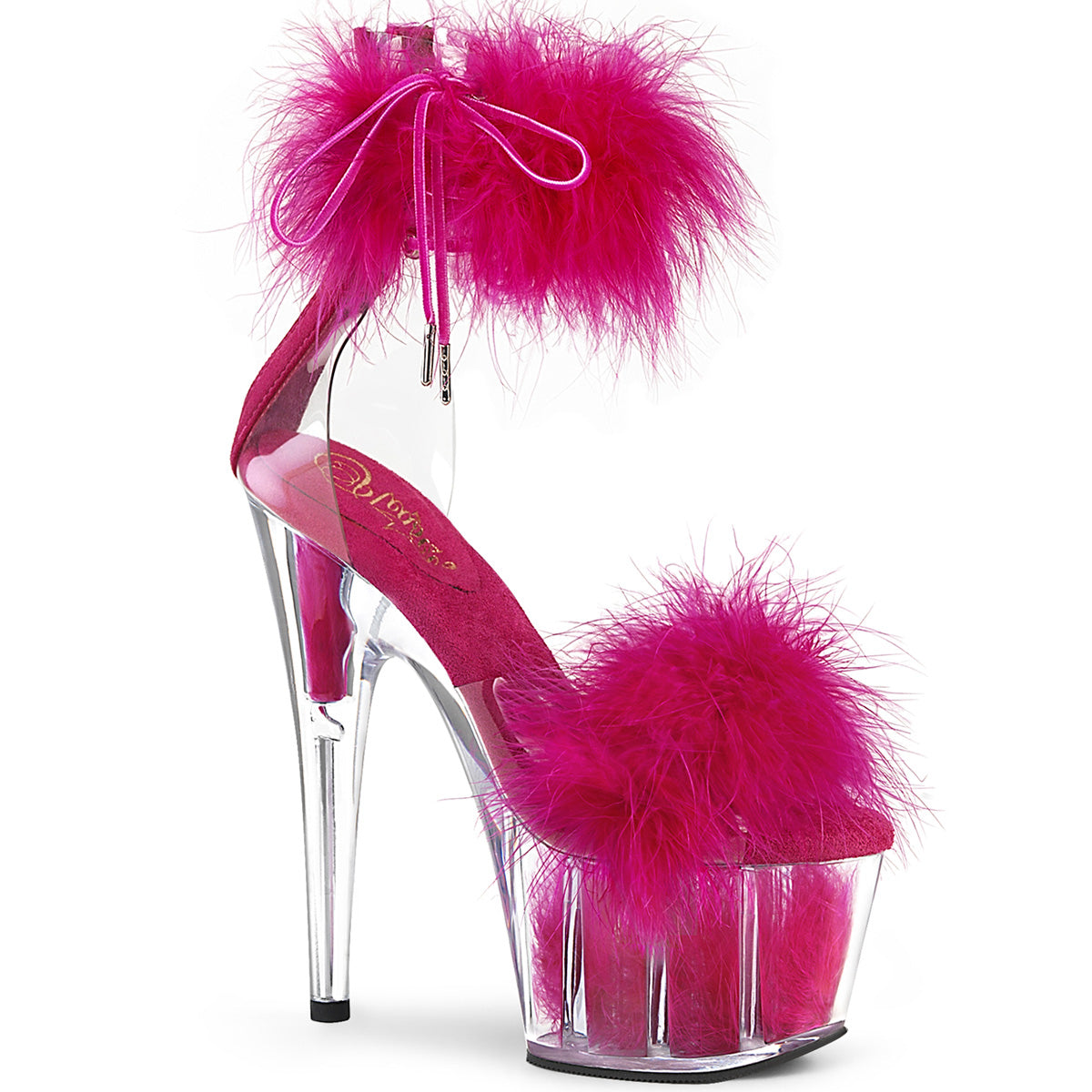 7" Heel, 2 3/4" PF Marabou Fur Ankle Cuff Sandal, Back Zip (Pleaser ADO724F/C-B/BFUR)