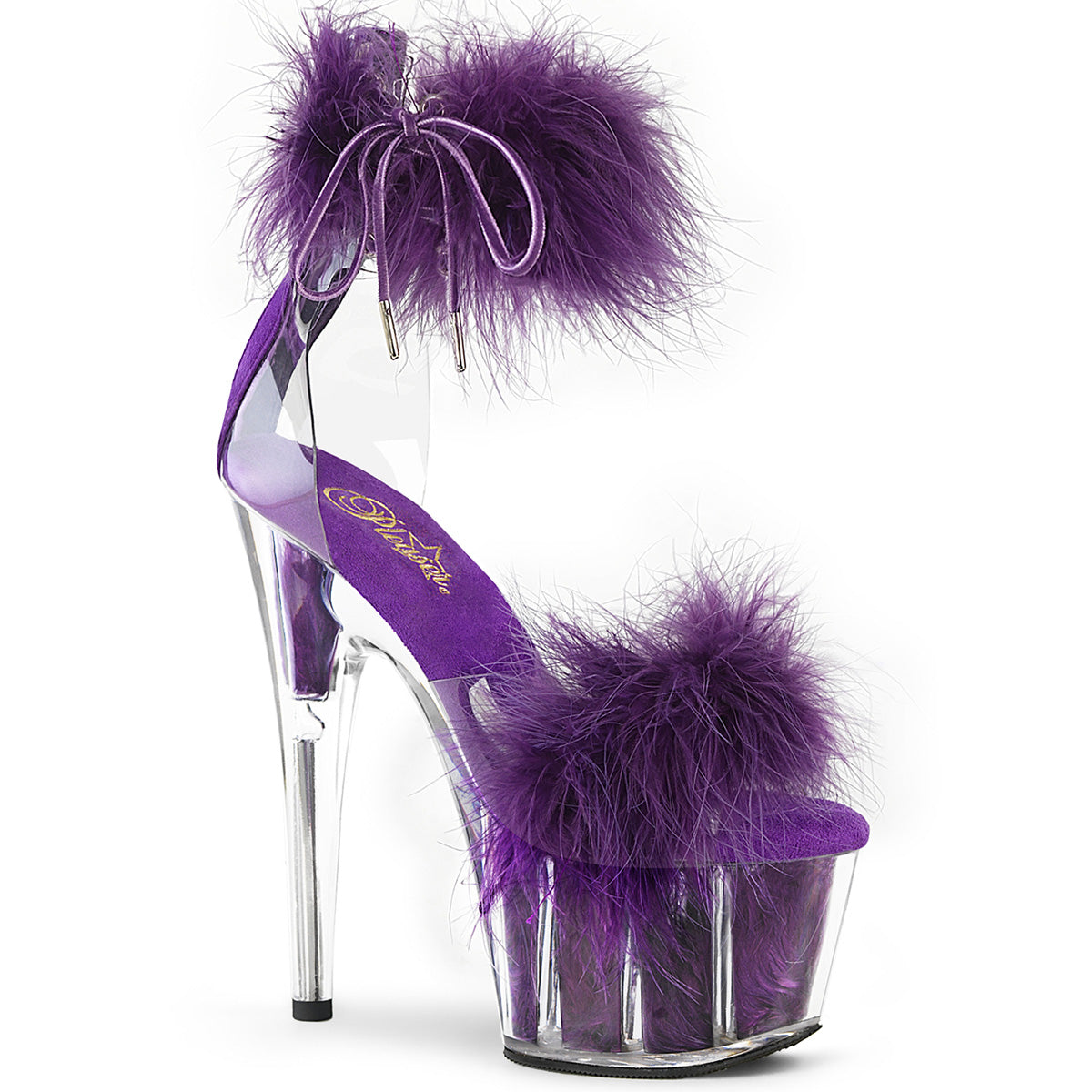 7" Heel, 2 3/4" PF Marabou Fur Ankle Cuff Sandal, Back Zip (Pleaser ADO724F/C-B/BFUR)