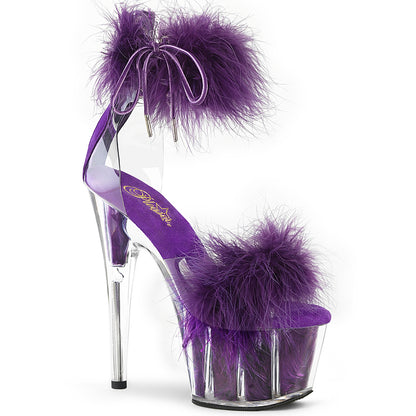 7" Heel, 2 3/4" PF Marabou Fur Ankle Cuff Sandal, Back Zip (Pleaser ADO724F/C-B/BFUR)