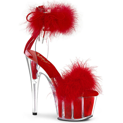 7" Heel, 2 3/4" PF Marabou Fur Ankle Cuff Sandal, Back Zip (Pleaser ADO724F/C-B/BFUR)