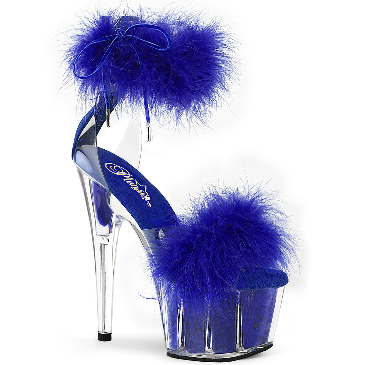 7" Heel, 2 3/4" PF Marabou Fur Ankle Cuff Sandal, Back Zip (Pleaser ADO724F/C-B/BFUR)