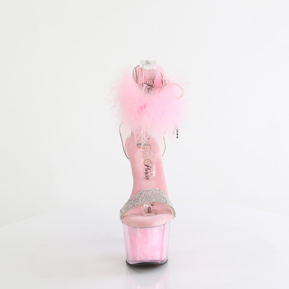 7" Heel, 2 3/4" PF Marabou Fur Ankle Cuff Sandal, Back Zip (Pleaser ADO727F/C-BPFUR/M)