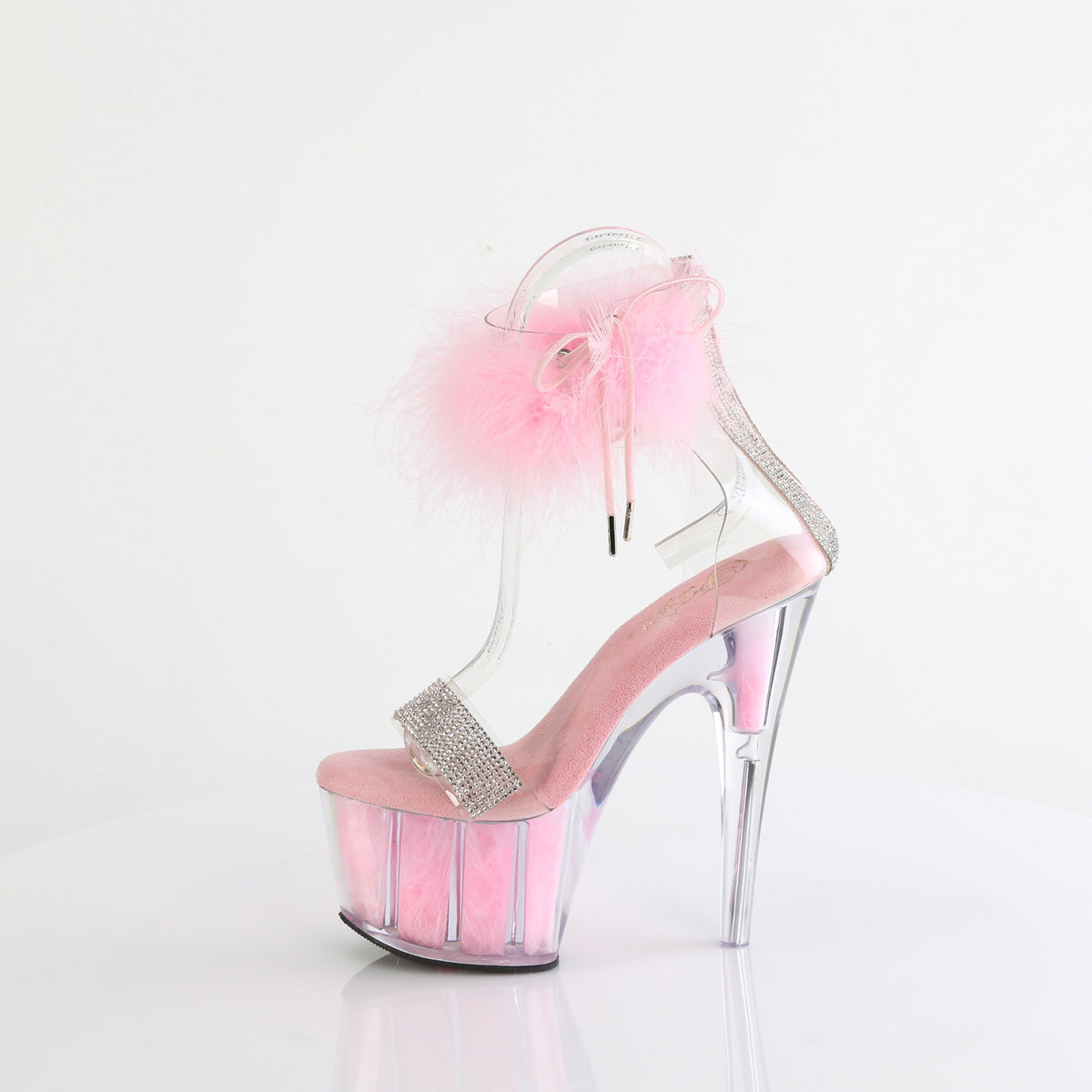 7" Heel, 2 3/4" PF Marabou Fur Ankle Cuff Sandal, Back Zip (Pleaser ADO727F/C-BPFUR/M)