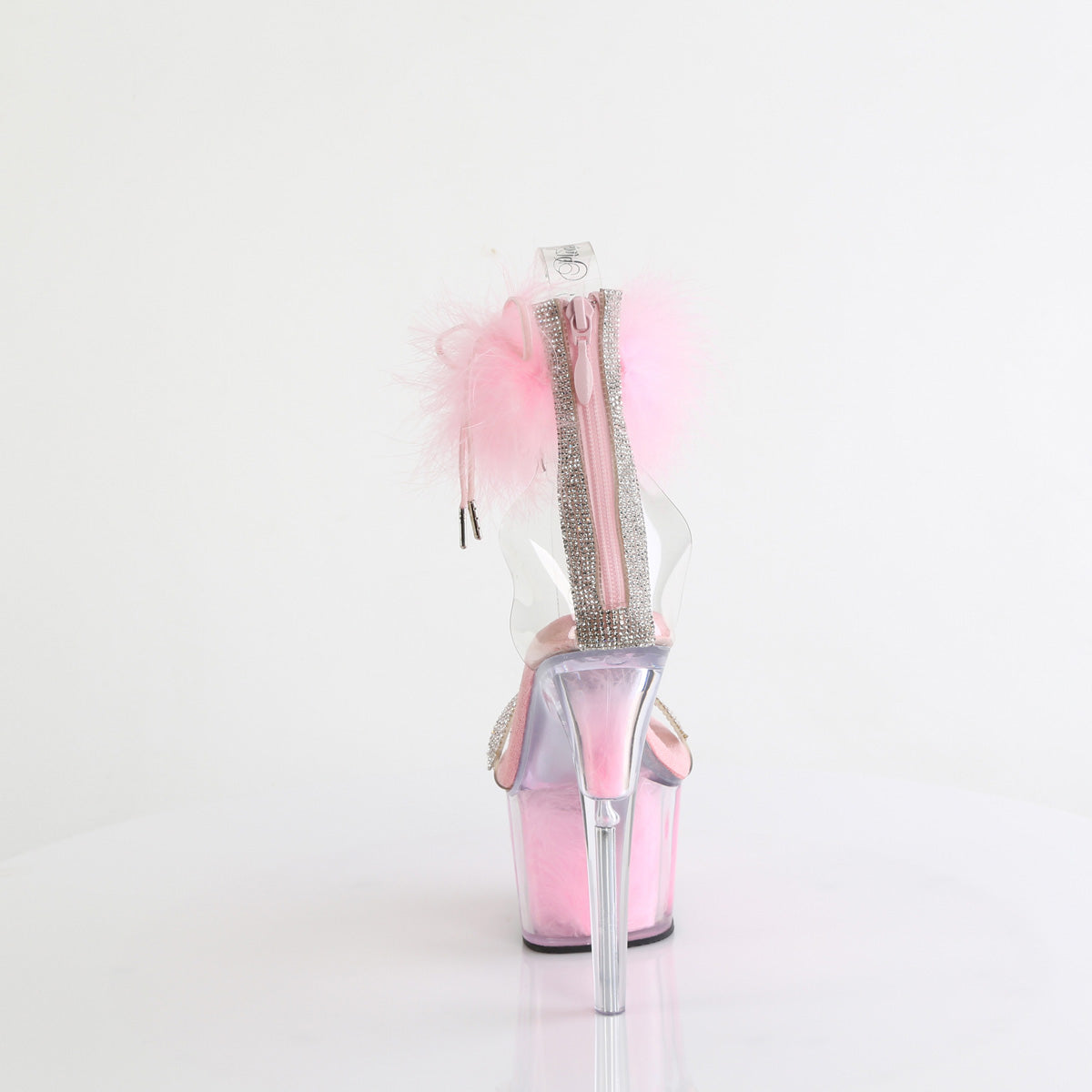 7" Heel, 2 3/4" PF Marabou Fur Ankle Cuff Sandal, Back Zip (Pleaser ADO727F/C-BPFUR/M)