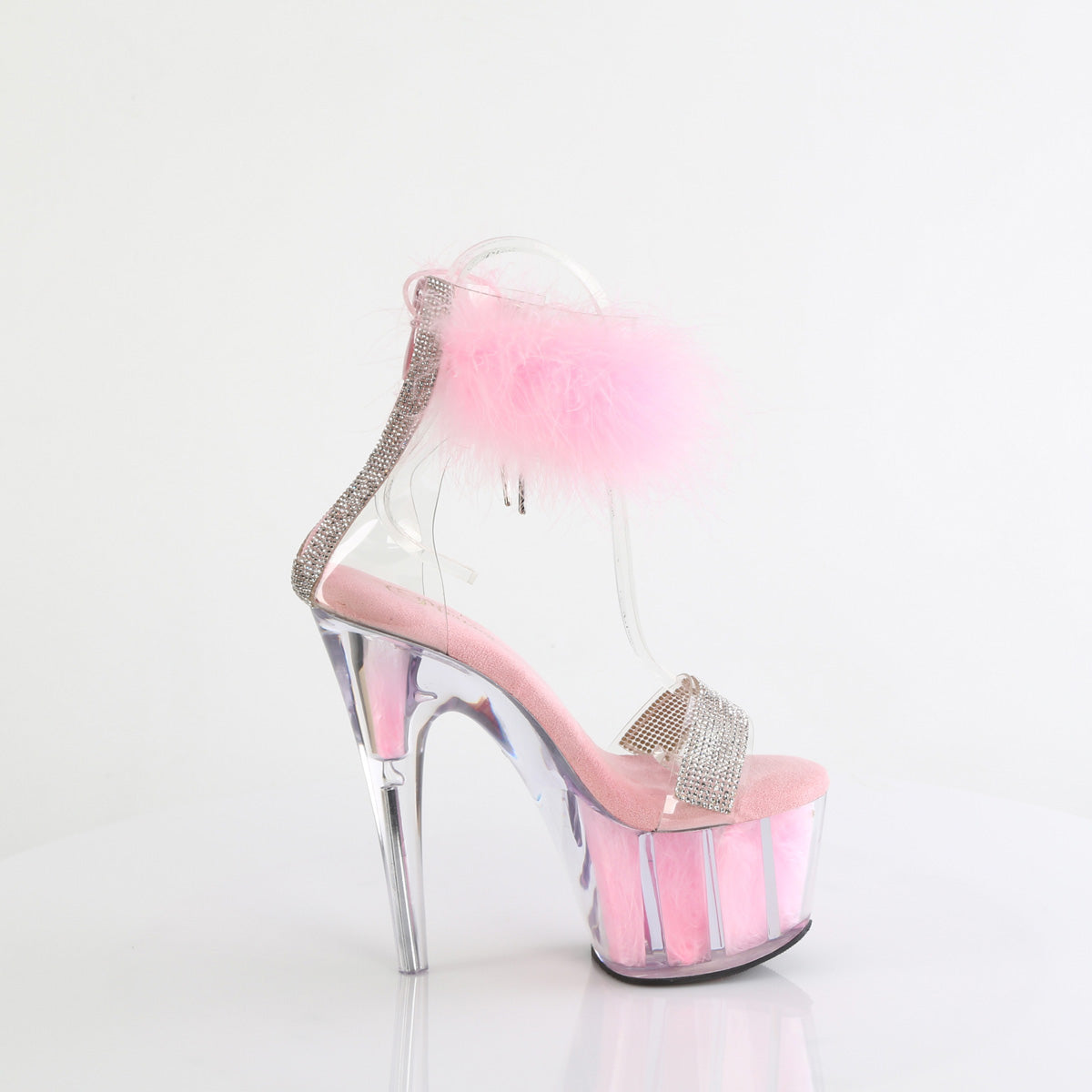 7" Heel, 2 3/4" PF Marabou Fur Ankle Cuff Sandal, Back Zip (Pleaser ADO727F/C-BPFUR/M)