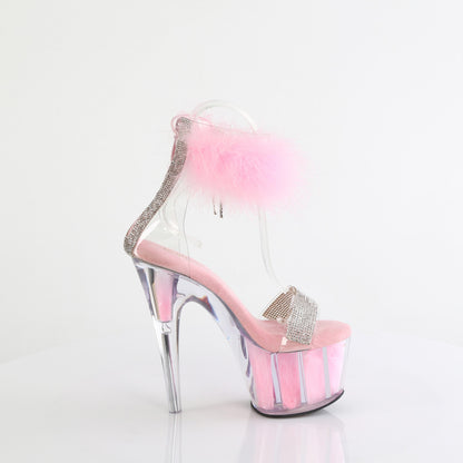 7" Heel, 2 3/4" PF Marabou Fur Ankle Cuff Sandal, Back Zip (Pleaser ADO727F/C-BPFUR/M)