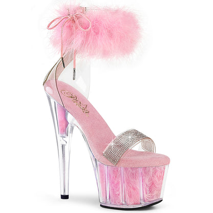 7" Heel, 2 3/4" PF Marabou Fur Ankle Cuff Sandal, Back Zip (Pleaser ADO727F/C-BPFUR/M)