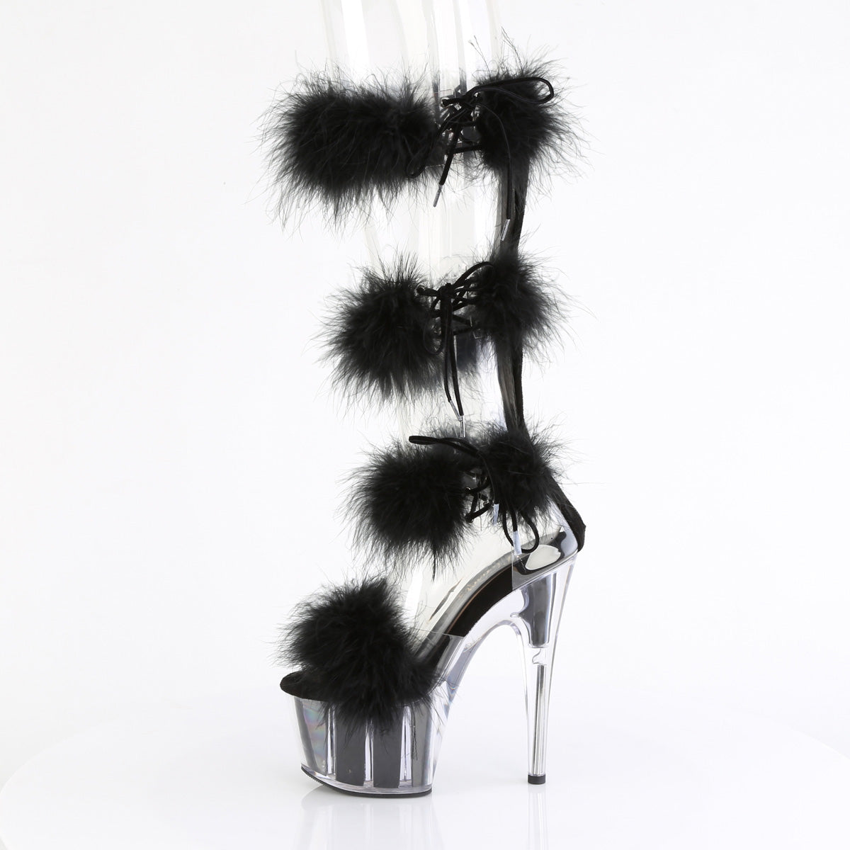 *7" Heel, 2 3/4" PF Marabou Fur Sandal, Back Zip (Pleaser ADO728F/C-BFUR/M)