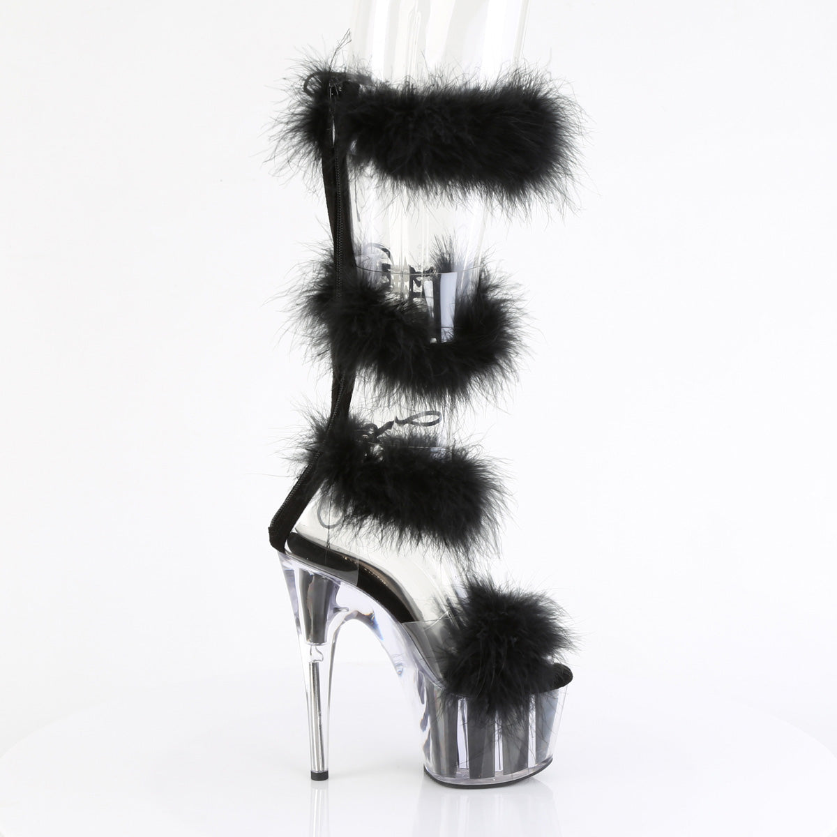 *7" Heel, 2 3/4" PF Marabou Fur Sandal, Back Zip (Pleaser ADO728F/C-BFUR/M)