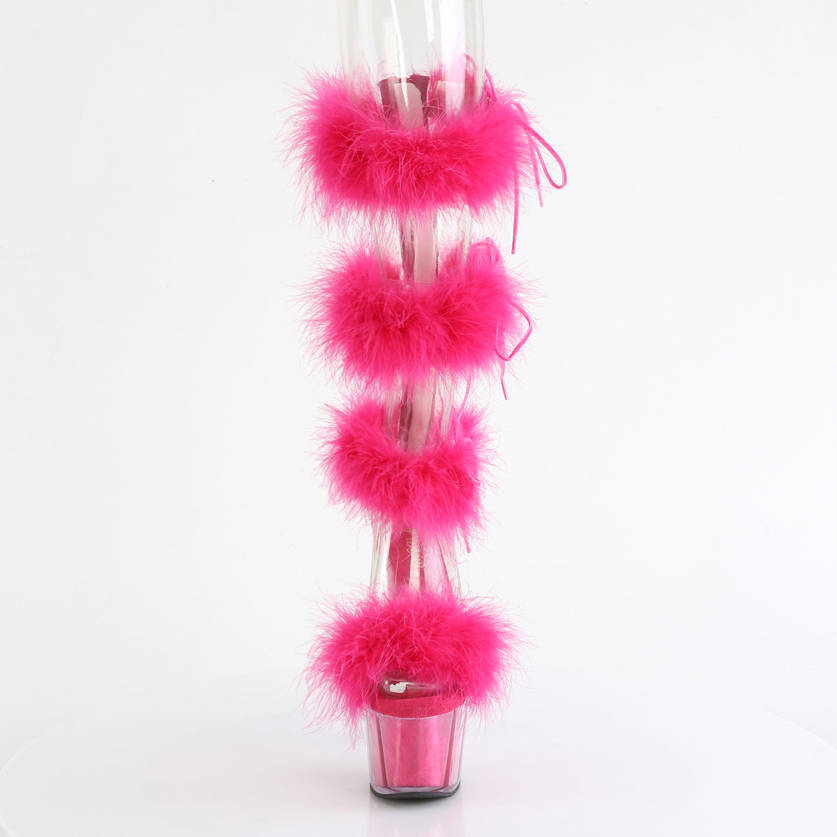 *7" Heel, 2 3/4" PF Marabou Fur Sandal, Back Zip (Pleaser ADO728F/C-BFUR/M)