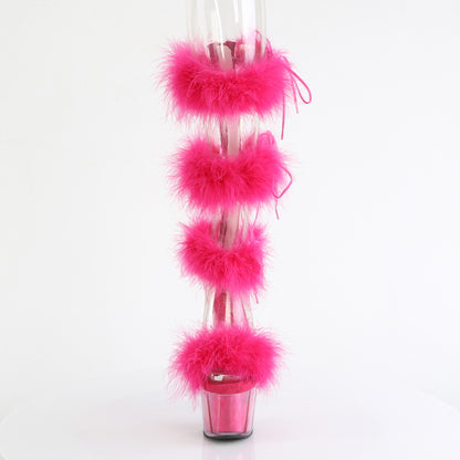*7" Heel, 2 3/4" PF Marabou Fur Sandal, Back Zip (Pleaser ADO728F/C-BFUR/M)