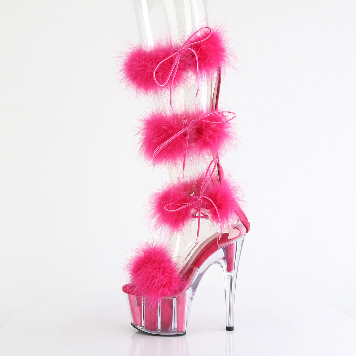 *7" Heel, 2 3/4" PF Marabou Fur Sandal, Back Zip (Pleaser ADO728F/C-BFUR/M)