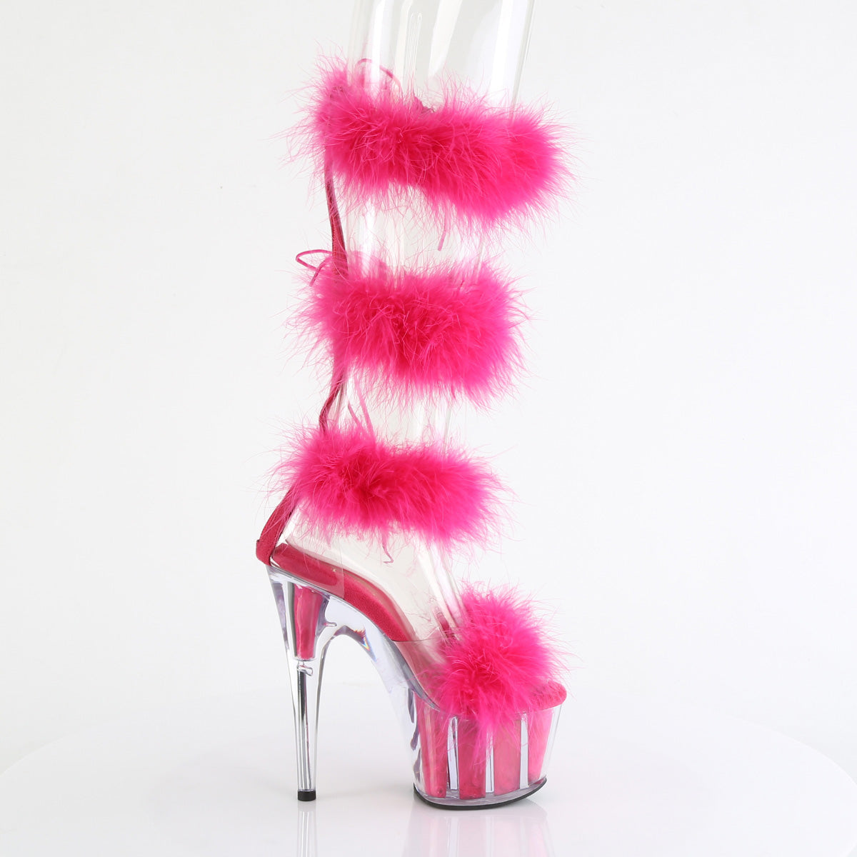 *7" Heel, 2 3/4" PF Marabou Fur Sandal, Back Zip (Pleaser ADO728F/C-BFUR/M)