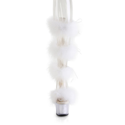 *7" Heel, 2 3/4" PF Marabou Fur Sandal, Back Zip (Pleaser ADO728F/C-BFUR/M)