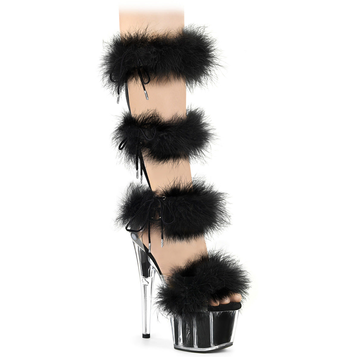 *7" Heel, 2 3/4" PF Marabou Fur Sandal, Back Zip (Pleaser ADO728F/C-BFUR/M)