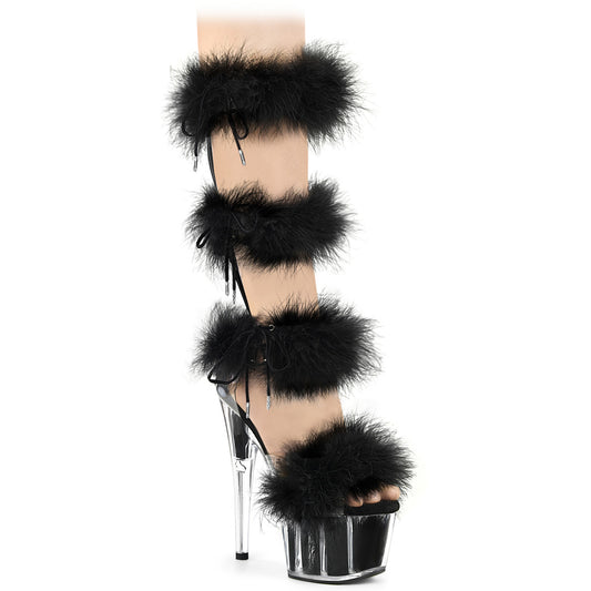 *7" Heel, 2 3/4" PF Marabou Fur Sandal, Back Zip (Pleaser ADO728F/C-BFUR/M)