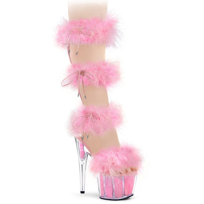 *7" Heel, 2 3/4" PF Marabou Fur Sandal, Back Zip (Pleaser ADO728F/C-BFUR/M)