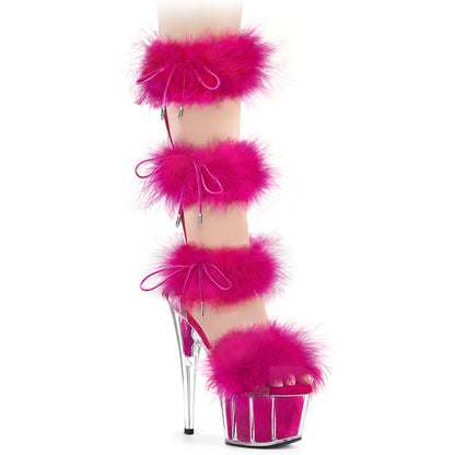 *7" Heel, 2 3/4" PF Marabou Fur Sandal, Back Zip (Pleaser ADO728F/C-BFUR/M)