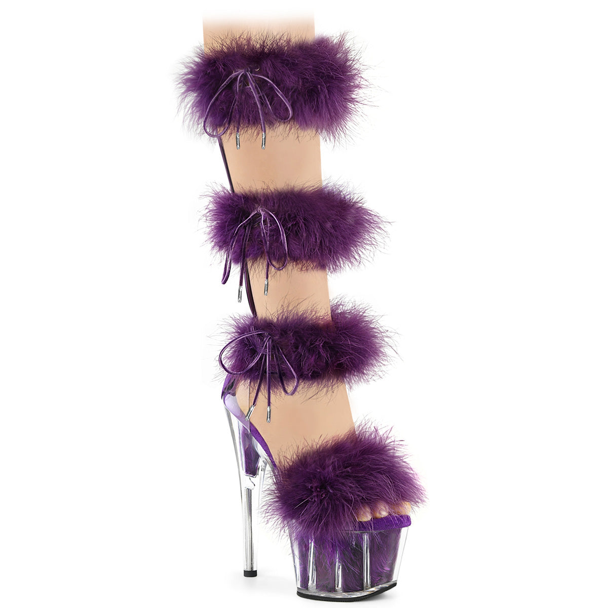 *7" Heel, 2 3/4" PF Marabou Fur Sandal, Back Zip (Pleaser ADO728F/C-BFUR/M)