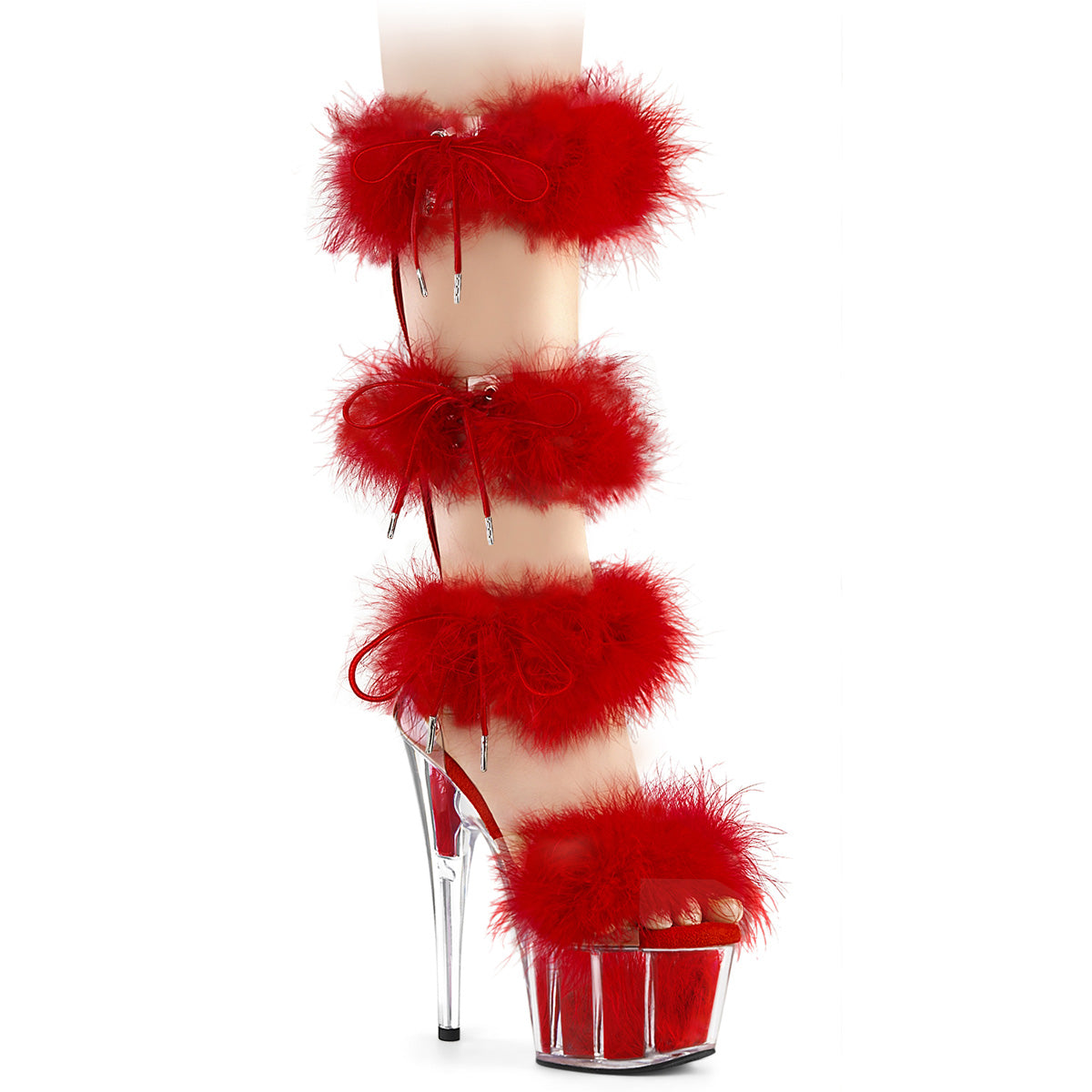 *7" Heel, 2 3/4" PF Marabou Fur Sandal, Back Zip (Pleaser ADO728F/C-BFUR/M)